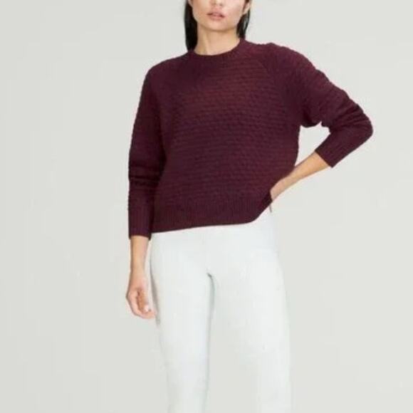 lululemon athletica Tops - LULULEMON Texture Play Sweater Cassis Relaxed Fit Cashmere Blend Crewneck Size M